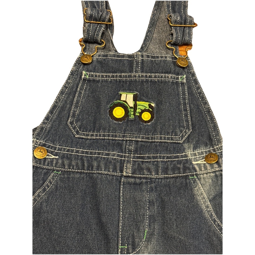 John Deere Toddler Denim Bib Overalls Logo Size 4T Shorts Country Tractor Boys - Picture 2 of 7